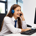 **

A bustling IT help desk scene. A stressed-looking employee is on the phone, but a calm Service Management professional is smoothly using a dashboard displaying ITIL 4 best practices to solve the issue. The dashboard shows metrics like incident reduction (30% decrease) and happy user faces. Use a clean, modern design.

**
