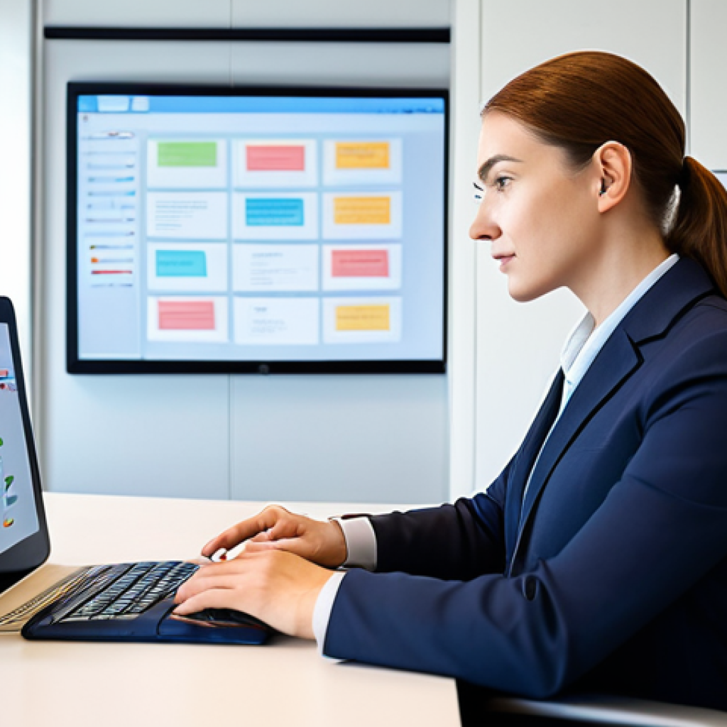 A professional individual in a modest business suit, seated at a modern, ergonomic desk in a bright, open-plan office. They are looking thoughtfully at a digital tablet displaying a mind map of service management concepts and AI integration. The pose is natural and confident, reflecting deep understanding and strategic thinking. The background is a sophisticated, clean office environment with subtle architectural details. fully clothed, appropriate attire, safe for work, appropriate content, perfect anatomy, correct proportions, well-formed hands, proper finger count, natural body proportions, professional, high-quality, soft lighting, family-friendly.