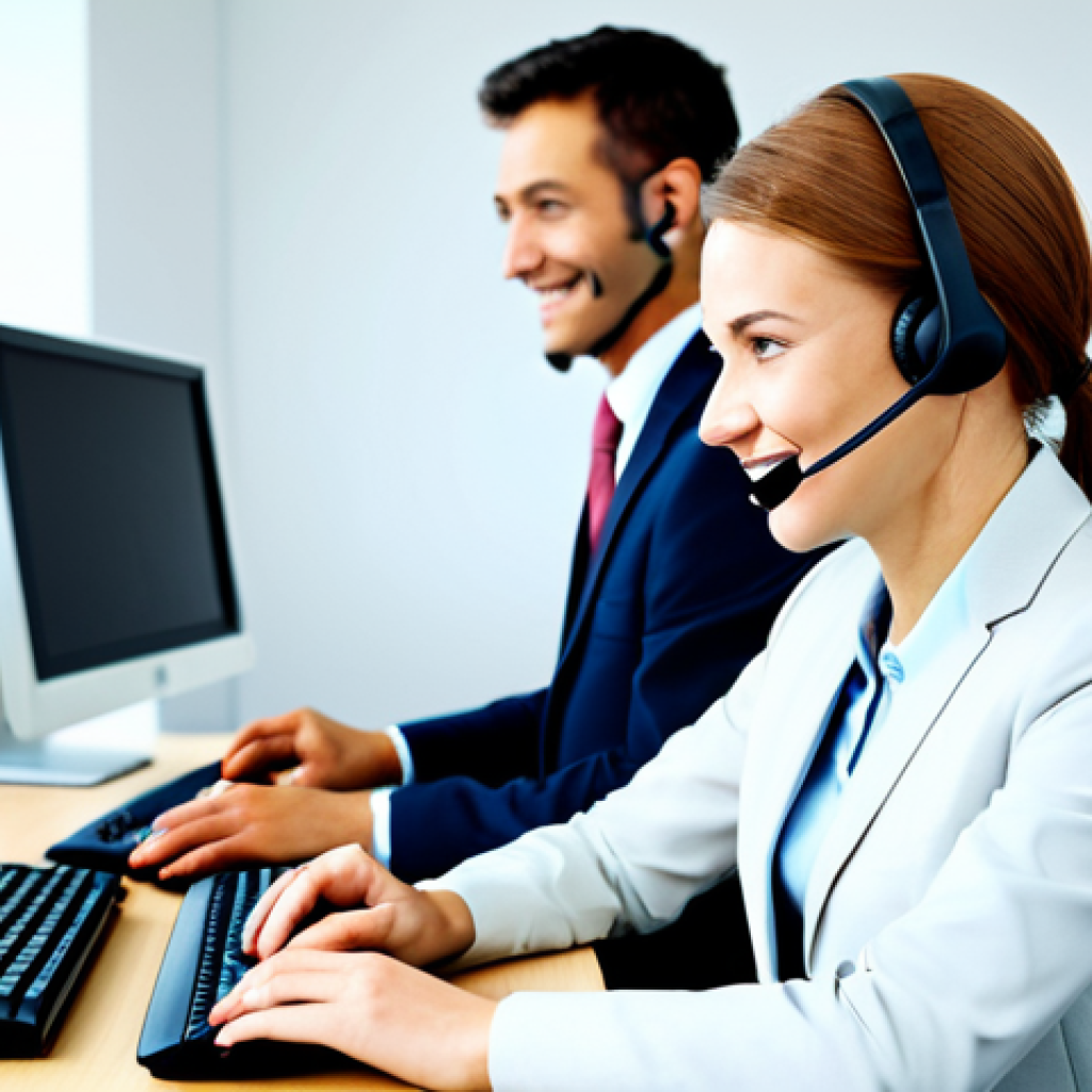 Customer Service Excellence**

"A bright, modern office interior. A diverse team of customer service agents, fully clothed in professional business attire, are assisting customers via phone and computer. Focus on teamwork, positive energy, and excellent service. Safe for work, appropriate content, family-friendly, perfect anatomy, well-formed hands, natural pose."

**