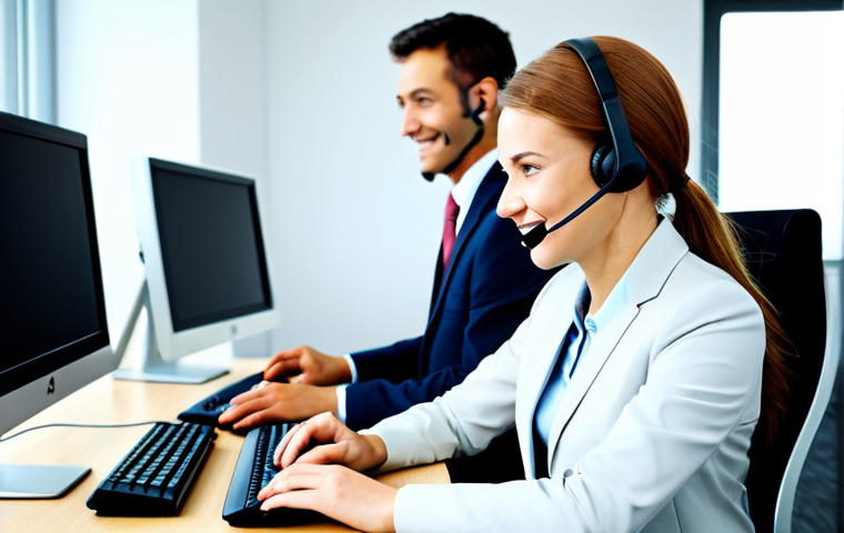 Customer Service Excellence**
"A bright, modern office interior. A diverse team of customer service agents, fully clothed in professional business attire, are assisting customers via phone and computer. Focus on teamwork, positive energy, and excellent service. Safe for work, appropriate content, family-friendly, perfect anatomy, well-formed hands, natural pose."
**