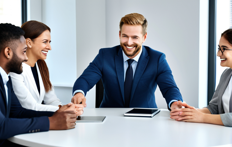 Soft Skills in the Workplace**
"A diverse group of colleagues collaborating around a table in a bright, modern office. They are smiling and engaged in a discussion. Focus on positive body language and teamwork. Everyone is fully clothed in appropriate business attire. Safe for work, professional, emphasizes communication and teamwork, perfect anatomy, natural pose, well-formed hands, proper finger count."
**