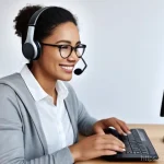 서비스관리사와 고객 응대 매뉴얼 - **Prompt: Empathetic Digital Interaction**
"A warm and inviting scene depicting a female custome...