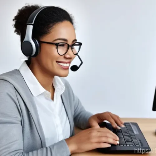 Home 21 서비스관리사와 고객 응대 매뉴얼 - **Prompt: Empathetic Digital Interaction**
"A warm and inviting scene depicting a female custome...