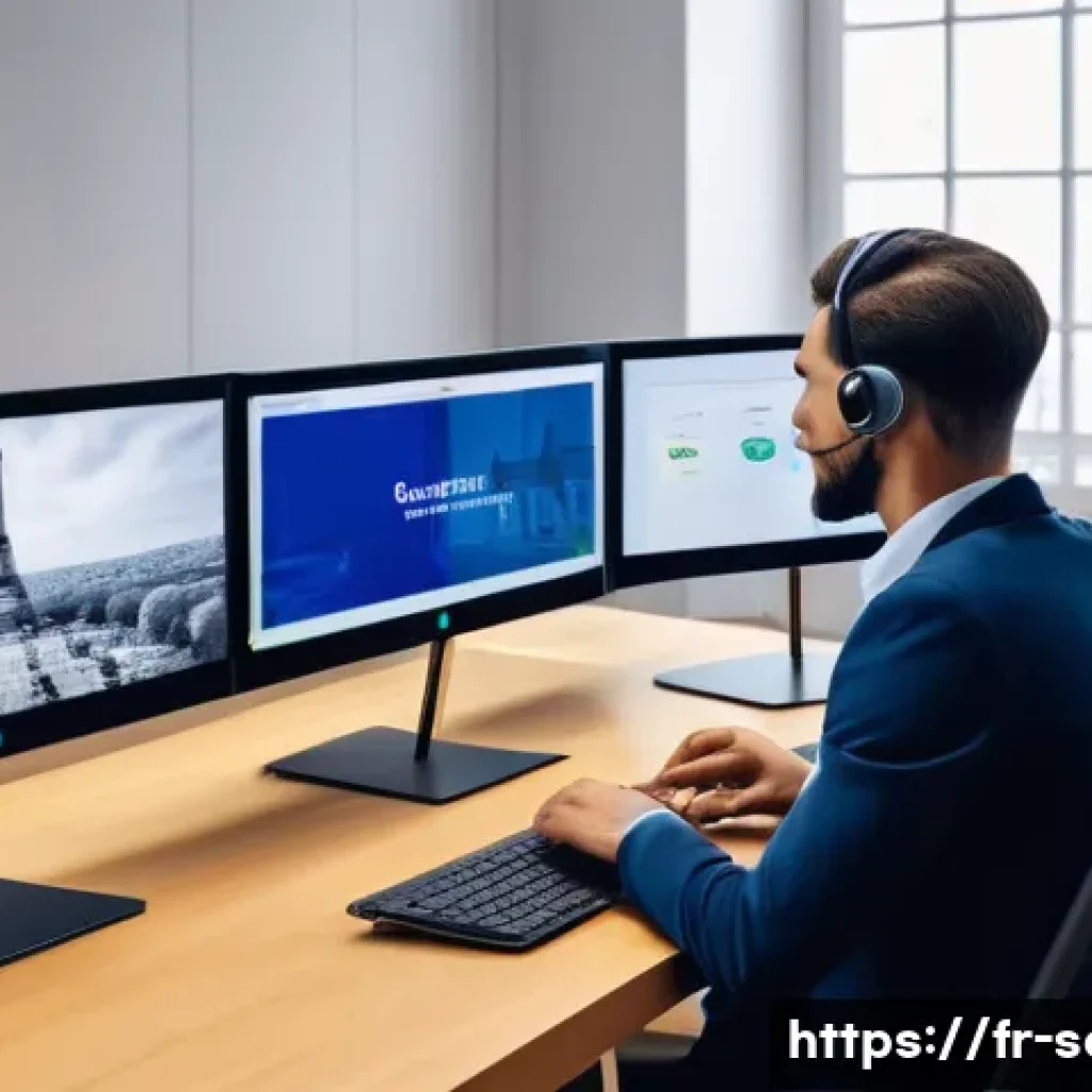 서비스관리사와 직무 전문 지식 습득법 - A modern customer service office scene in Paris, featuring a diverse team of professionals attentive...