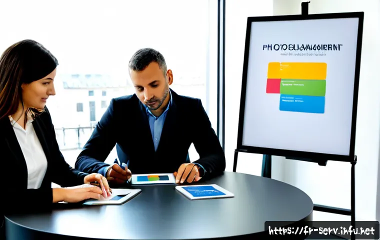 Home 17 서비스관리사와 사례 기반 학습 활용 - Photorealistic French service management workshop in a bright Paris office, experienced service mana...